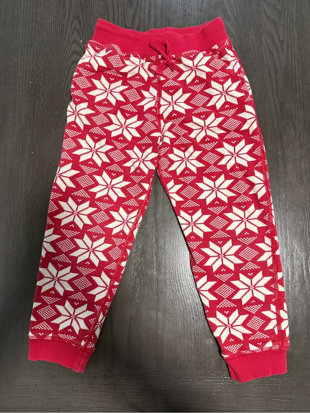 Hanna Andersson Red Fair Isle Snowflake Jogger Pants Kids 120 US 6-7